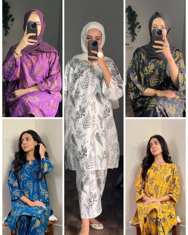 2 Pcs Women’s Stitched Petal Print Linen