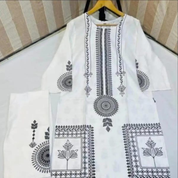 2 Pcs Women’s Stitched Saphire Print Linen