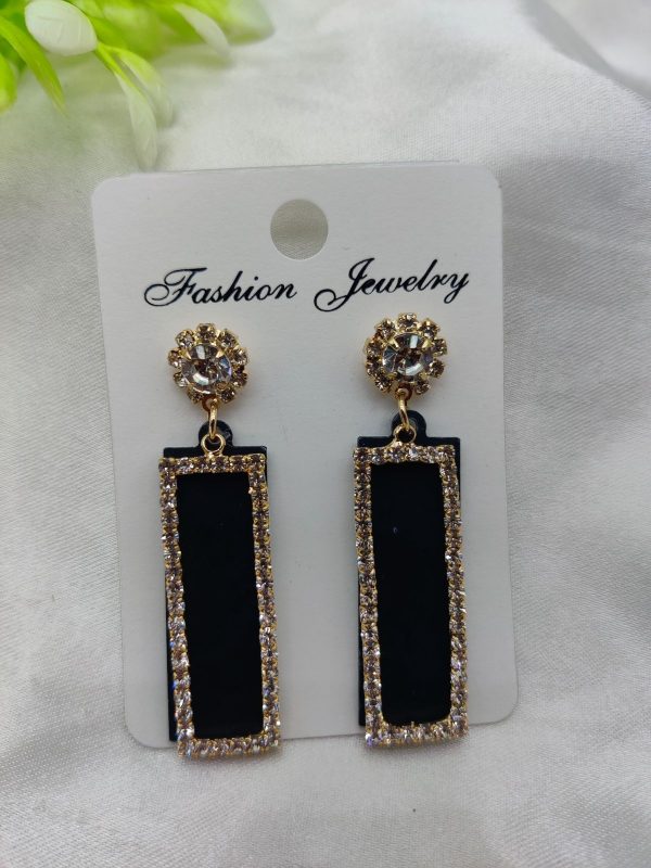 Imported Black & Gold Crystal Drop Earrings