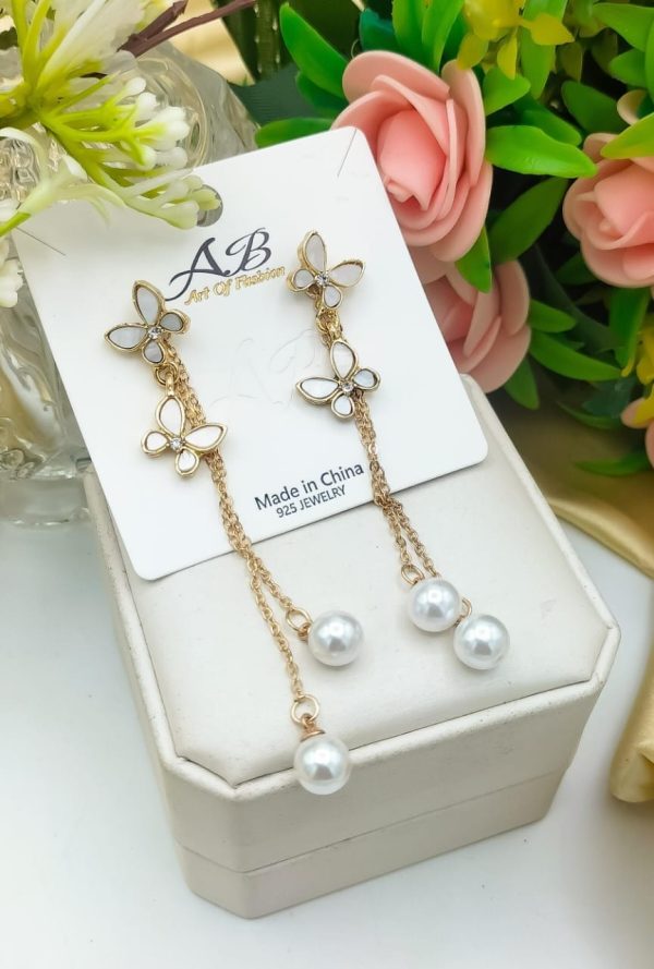 Unique Design Elegant Pearl Butterfly Earrings